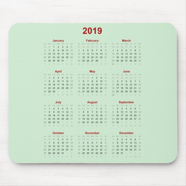 Calendrier 2019 de tapis de souris (Devant)