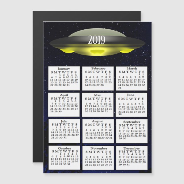 Calendrier 2019 Magnet UFO et étoiles (Devant / Derrière)
