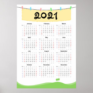 Calendrier 2021 Affiche - Début dimanche