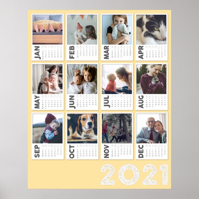Calendrier 2021 Année Photo moderne Collage Poster (Devant)