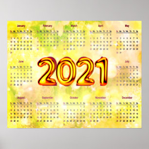Calendrier 2021 sur 12 Mois sur Affiche Abstraite