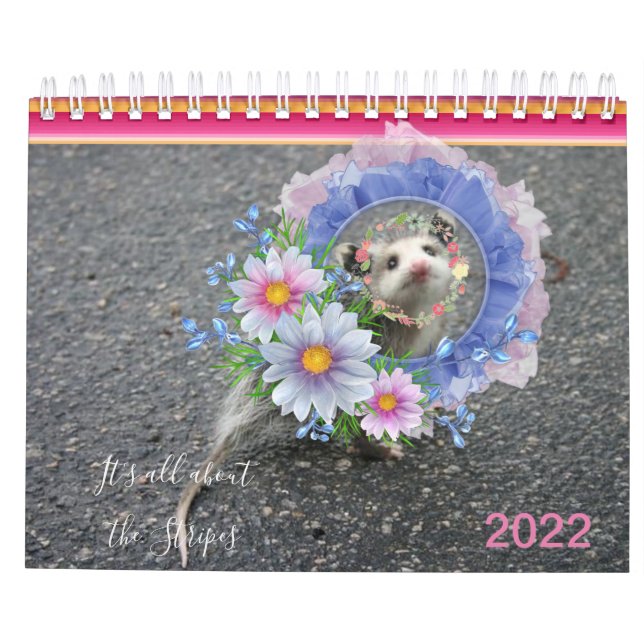 Calendrier 2022 Rayures colorées Opossum Floral (Dos)