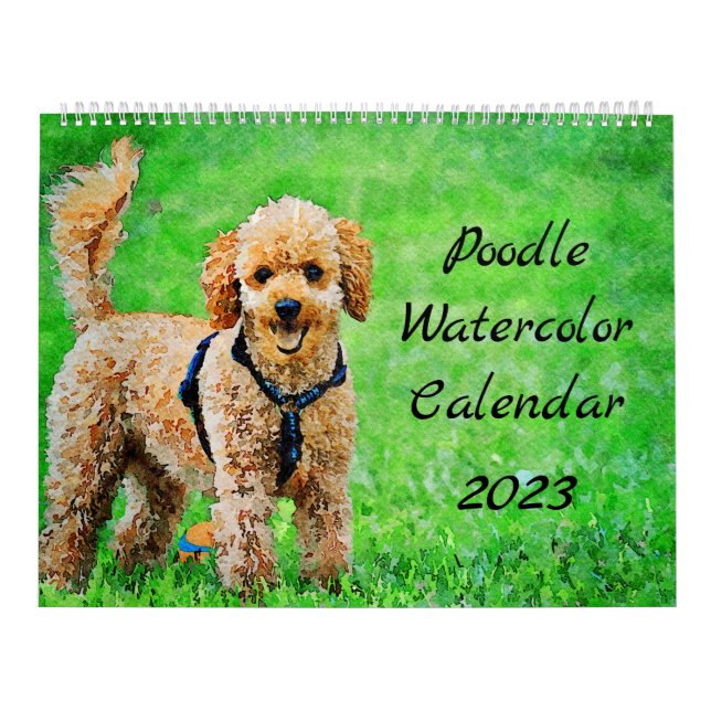 Calendrier 2023 Chiens de caniche Aquarelle Poodles Peinture  (Protection)