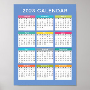 Calendrier 2023 mignon et coloré   Poster