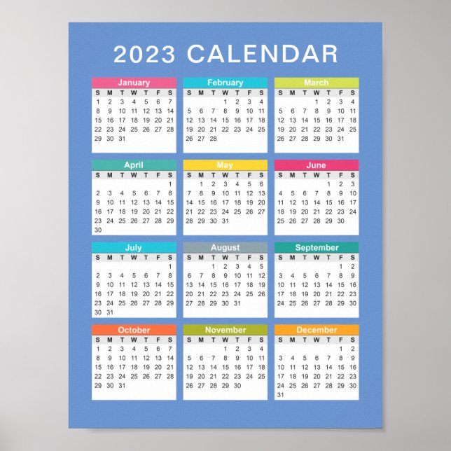 Calendrier 2023 mignon et coloré | Poster (Devant)