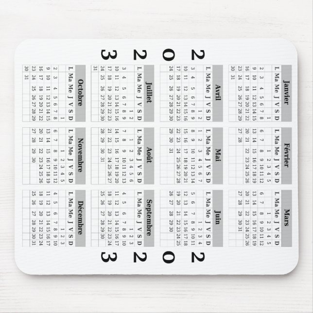 Calendrier 2023 sur tapis de souris mouse pad (Front)