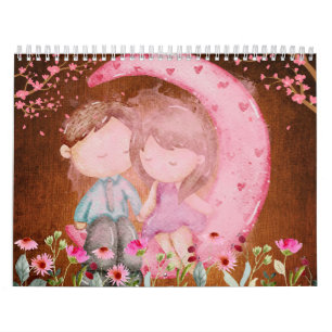 Calendrier 2024, Amour, Aquarelle, Papiers Vintage