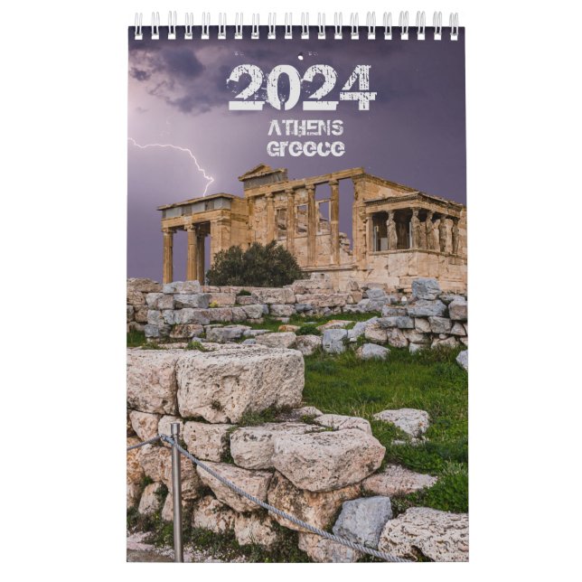 Calendrier 2024 année avec photo d'Athènes, Grèce (Protection)