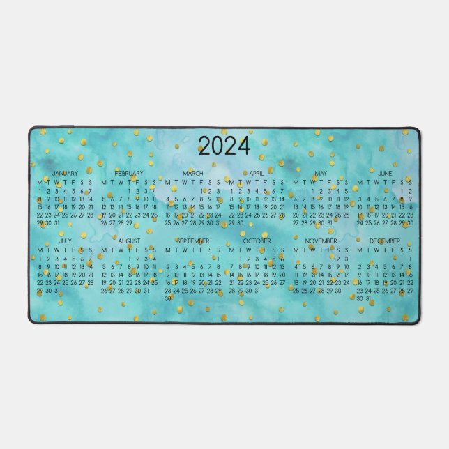 Calendrier 2024 Aquarelle Turquoise Gold Pois (Recto)