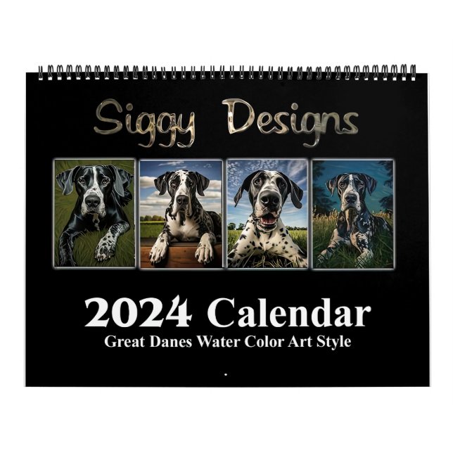 Calendrier 2024 Great Dane Water Color (personnalisable) (Protection)