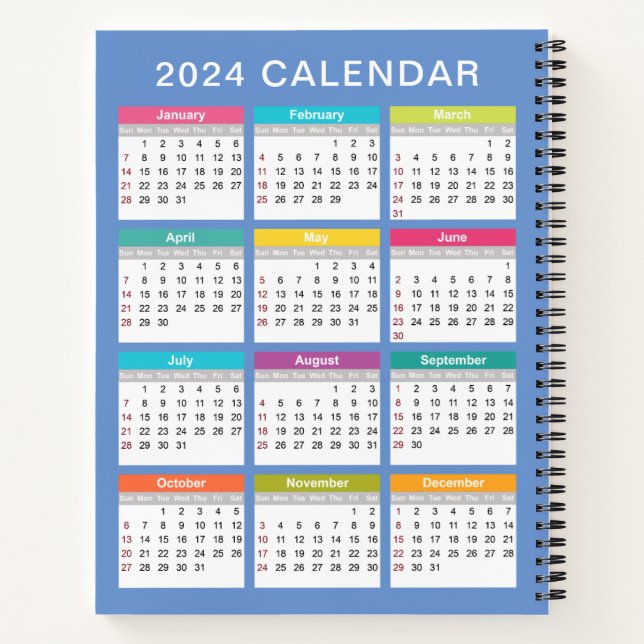 Calendrier 2024 mignon et coloré | CARNET (Dos)