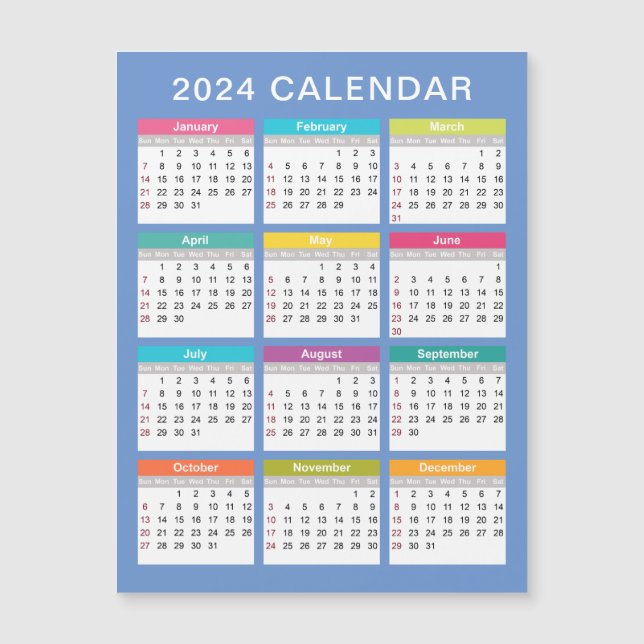 Calendrier 2024 mignon et coloré | Carte magnétiqu (Devant)