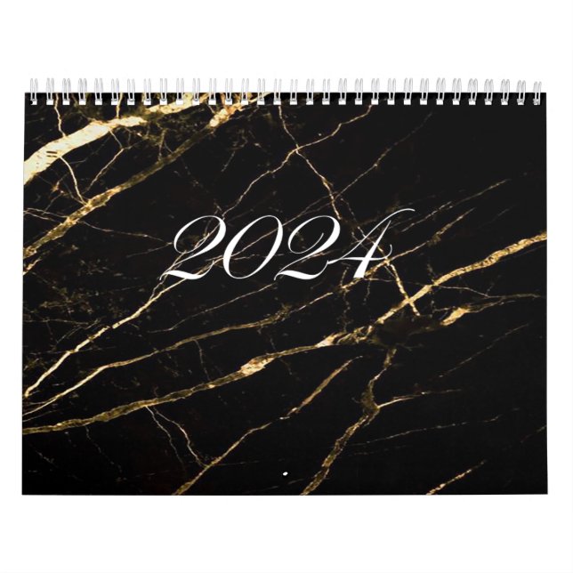 Calendrier 2024 motif en marbre noir avec or (Protection)