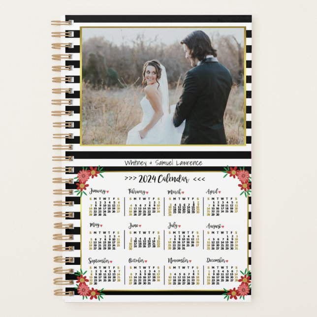 Calendrier 2024 Préppy Floral Stripes Photo Sm (Devant)