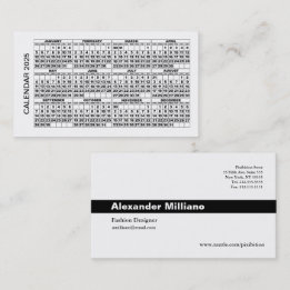 Calendrier 2025 Carte de visite horizontal blanc