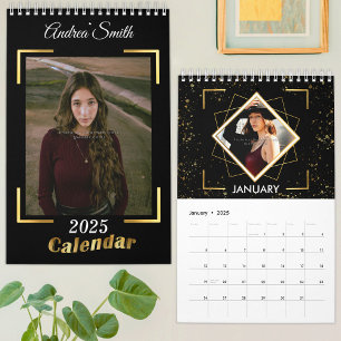 Calendrier 2025 Chic Black Gold Ajouter Solo Photos Moderne P