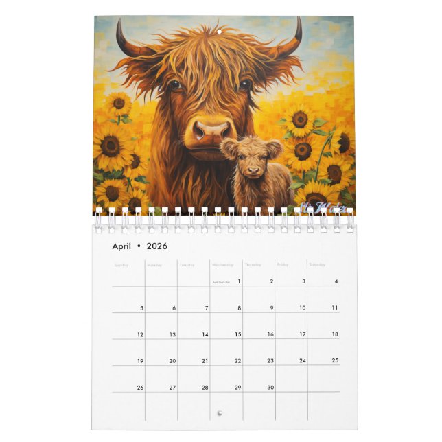 calendrier 2025 de la vache des hautes terres avec (Apr 2026)