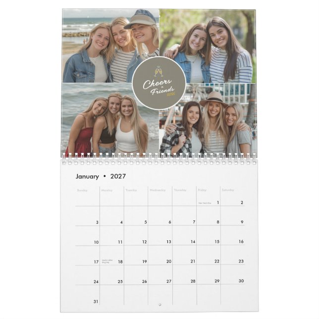Calendrier 2025 Modern Friends Photo Collage Minimal mensuel (Jan 2027)