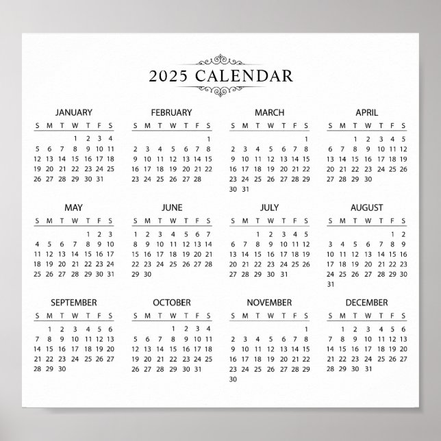 Calendrier 2025 simple mais élégant | Affiche (Devant)
