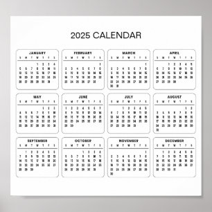 Calendrier 2025 simple mais élégant   Affiche