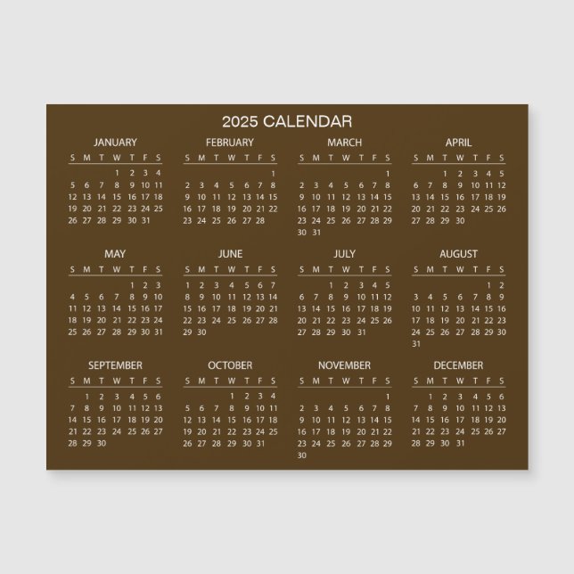 Calendrier 2025 simple mais élégant | Carte magnét (Devant)