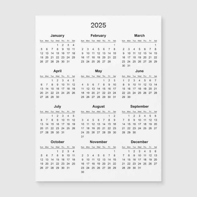 Calendrier 2025 simple mais élégant | Carte magnét (Devant)