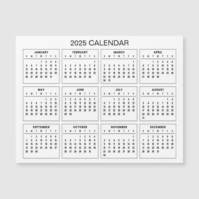 Calendrier 2025 simple mais élégant | Carte magnét (Devant)