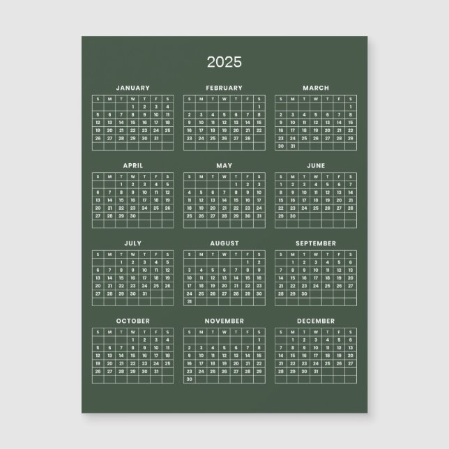 Calendrier 2025 simple mais élégant | Carte magnét (Devant)