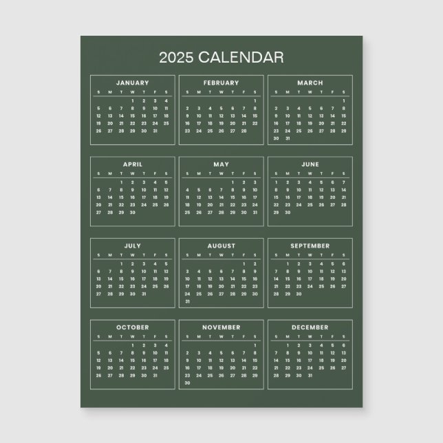 Calendrier 2025 simple mais élégant | Carte magnét (Devant)