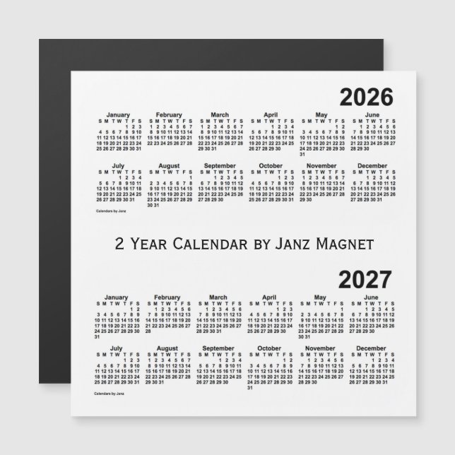 Calendrier 2026-2027 Blanc 2 an par Janz Magnet (Devant / Derrière)