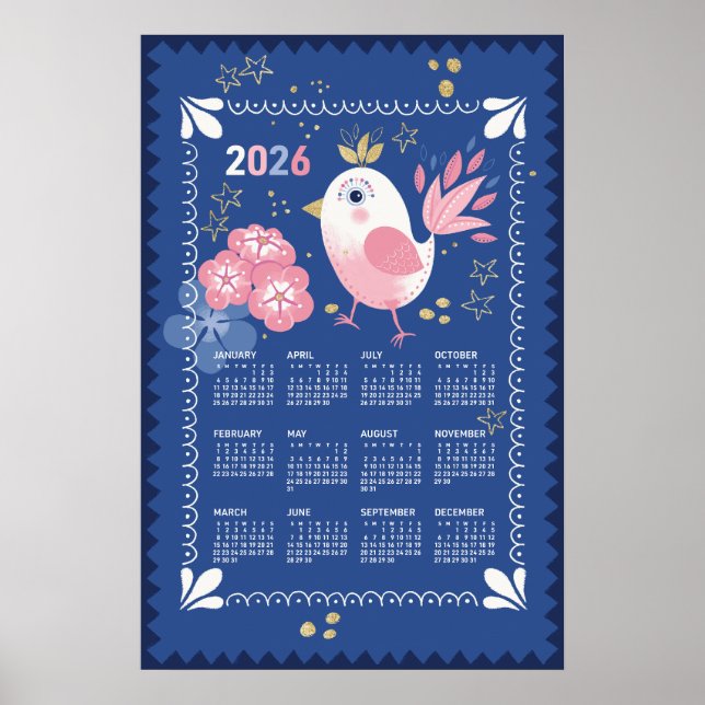 Calendrier 2026 Affiche Oiseau (Devant)
