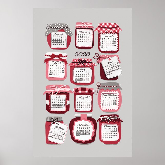 Calendrier 2026 Affiche Pots de Confiture Jam Jars (Devant)