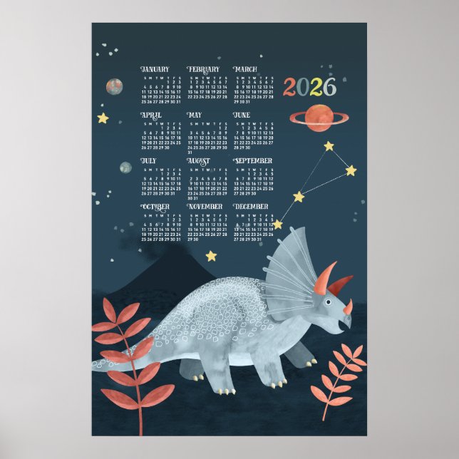 Calendrier 2026 Affiche Triceratops  (Devant)