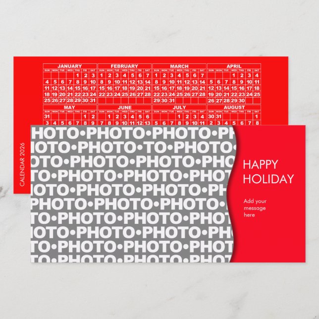 Calendrier 2026 Ajouter 1 carte rouge photo (Devant / Derrière)