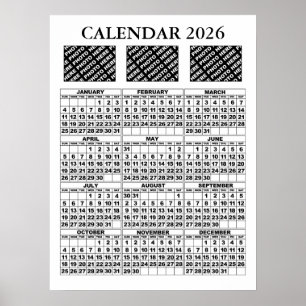 Calendrier 2026 Ajouter 3 Photos Poster Blanc 18x2