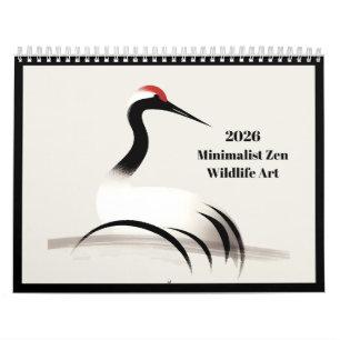 Calendrier 2026 Animal de pinceau d'encre japonaise 12 mois