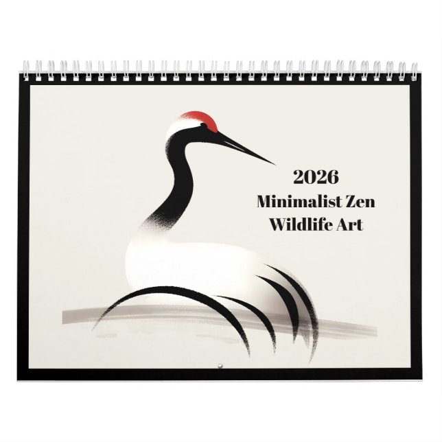 Calendrier 2026 Animal de pinceau d'encre japonaise 12 mois (Protection)