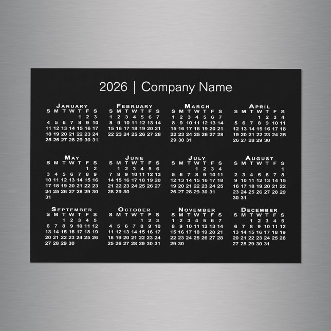 Calendrier 2026 avec nom de société Black Magnet (2026 Calendar with Company Name Black Magnet in situ)