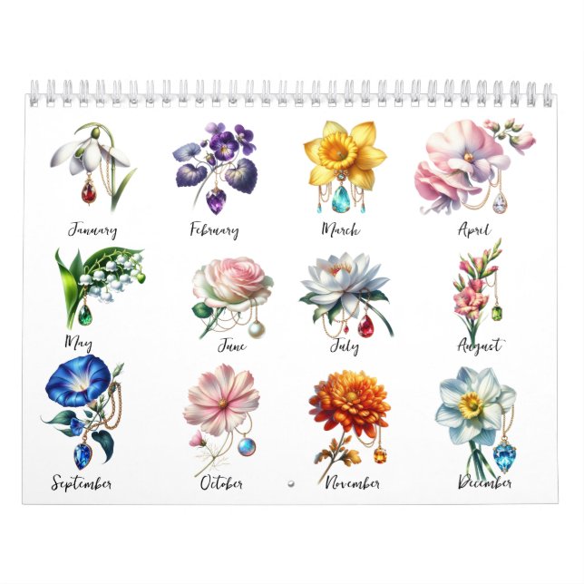Calendrier 2026 Birth Flowers & Birthstones (Protection)