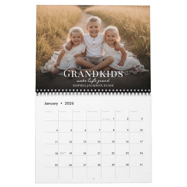 Calendrier 2026 Grandkids Make Life Grand Custom Photo  (Jan 2026)