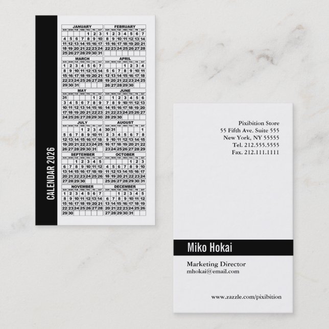 Calendrier 2026 Portefeuille taille Carte de visit (Devant / Derrière)