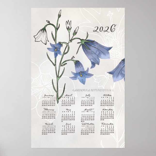Calendrier 2026 Poster Botanique Bluebell (Devant)