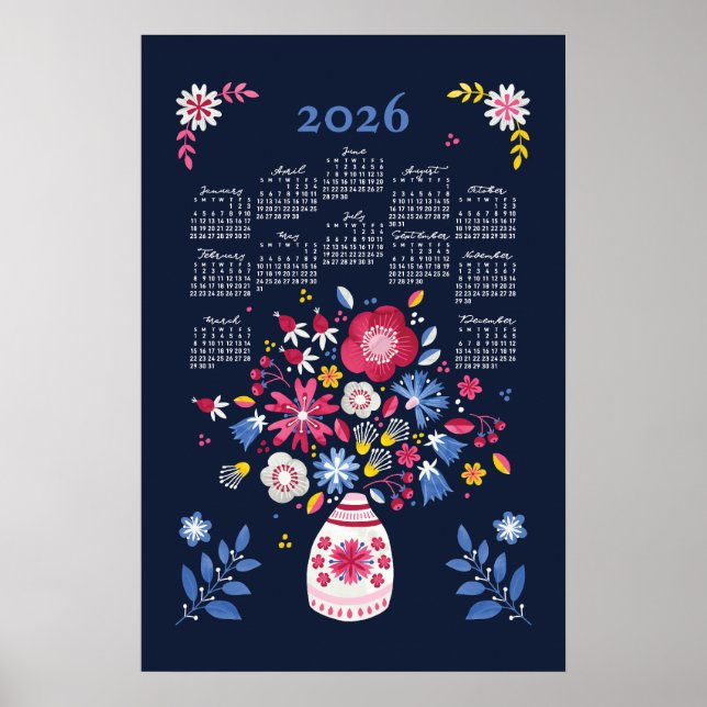 Calendrier 2026 Poster Bouquet Folklorique (Devant)