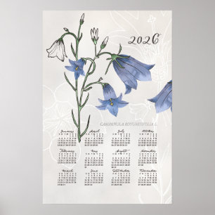 Calendrier 2026 Poster Jacinthe Botanique Bleu