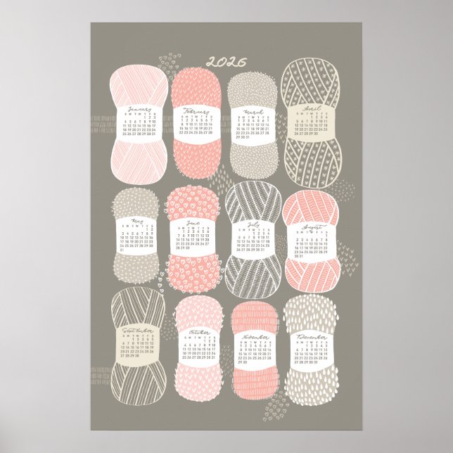 Calendrier 2026 Poster Tricot Beige et Rose (Devant)