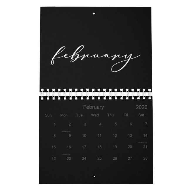 Calendrier 2026 Simple Black Custom Minimaliste (Feb 2026)