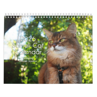 Calendrier 2026 Somali Cat Calendar Featuring Summer Samba