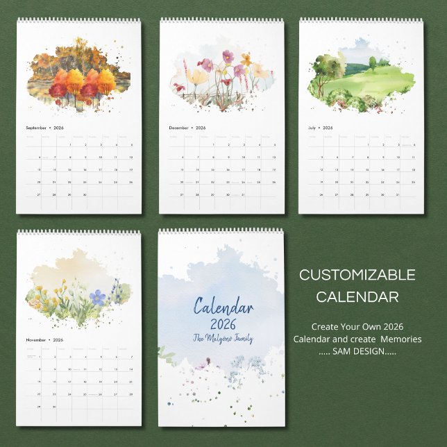 Calendrier 2026 Watercolor Landscape Calendar | Scenic Nature (Créateur téléchargé)
