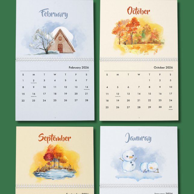 Calendrier 2026 Watercolor Seasons Calendar (Créateur téléchargé)