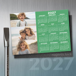 Calendrier 2027 - 3 Photos Magnet de base vert bla